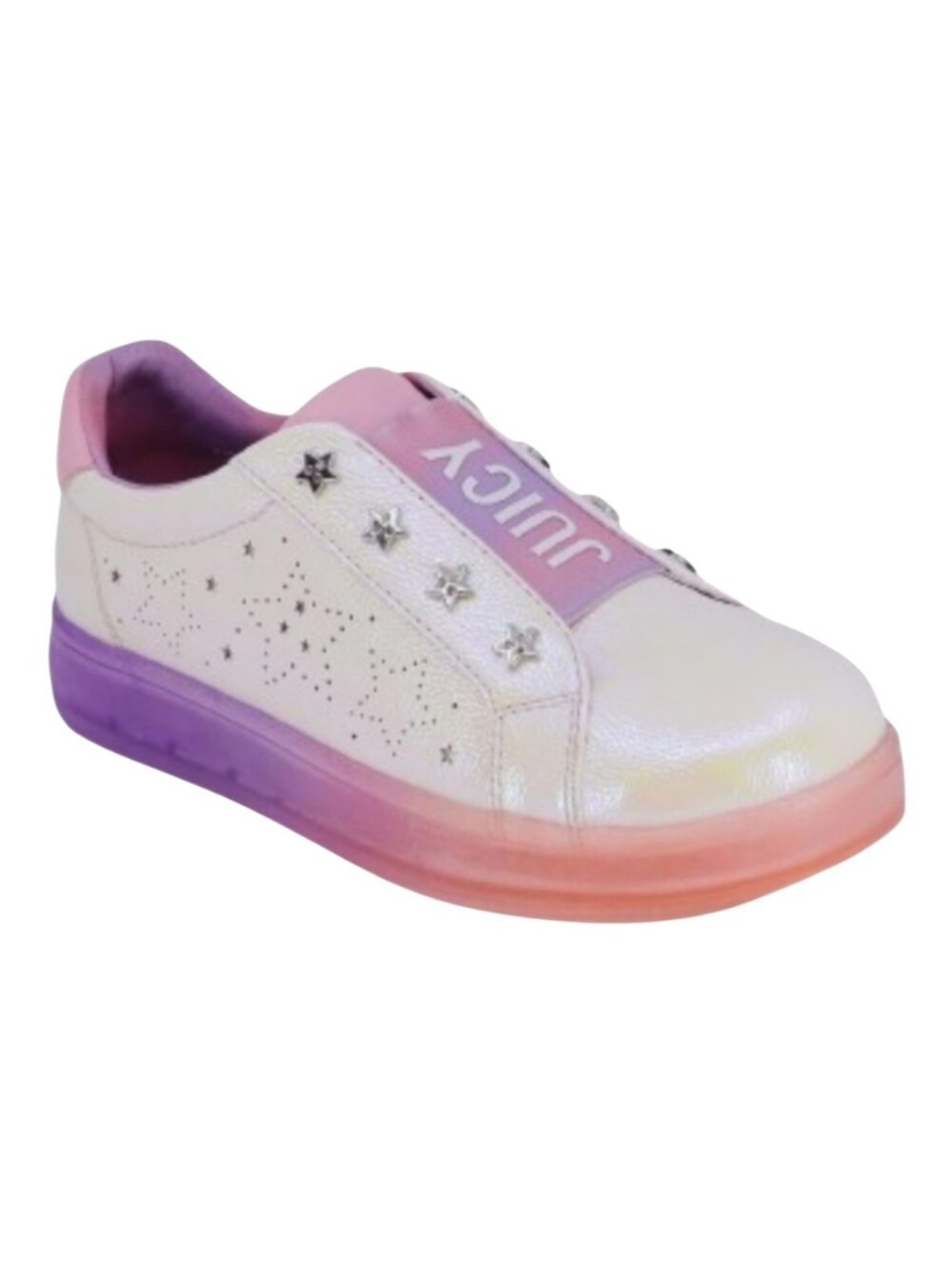 NWT Juicy Couture Girls Glitter Sneakers Size 4 Slip On Pink White Sparkle Shoes